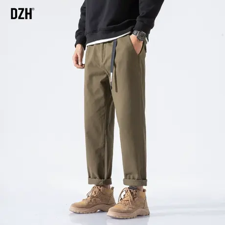 男士日系军绿色工装裤潮牌男春夏款宽松裤子休闲百搭卷裤脚直筒裤图片