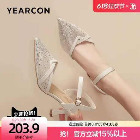 意尔康网纱凉鞋女2025夏季新款中跟设计感小众气质名媛尖头高跟鞋图片