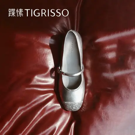 蹀愫2025年春季新款羊皮拼接圆头玛丽珍增高3.5单鞋TA65312-51图片