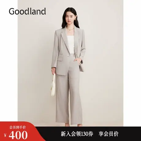 Goodland美地秋季卡其色阔腿长裤职场通勤休闲裤商品大图