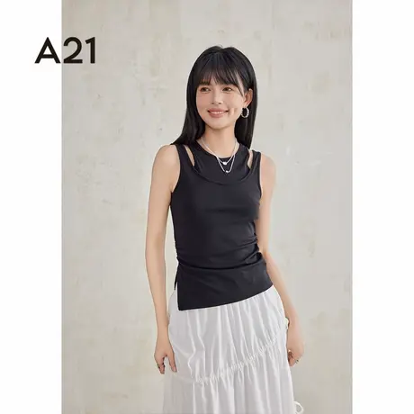 A21假两件马甲女士夏季设计感显瘦休闲上衣打底衫图片