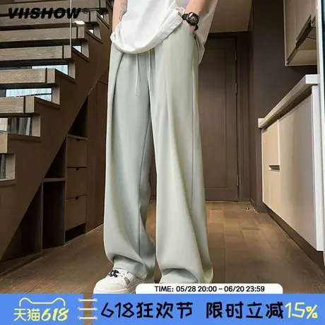VIISHOW冰丝休闲裤男夏季宽松垂感直筒阔腿裤潮牌高街拖地长裤子商品大图