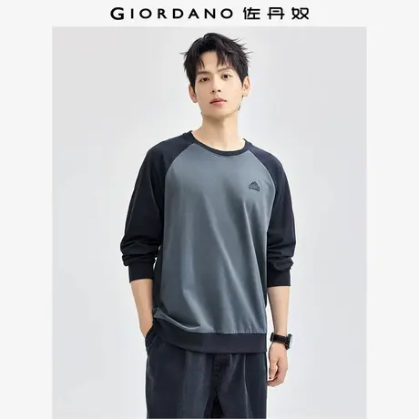 佐丹奴插肩袖卫衣男纯棉长袖上衣山峰刺绣撞色圆领套头衫13024617图片