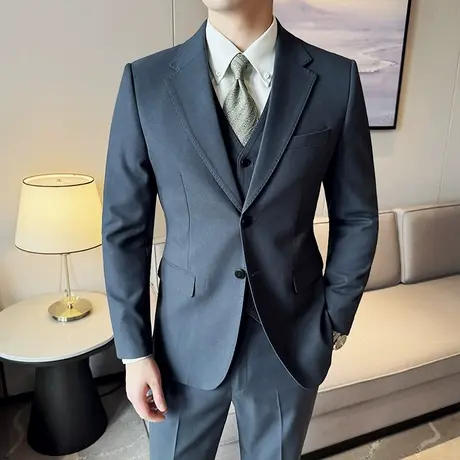男士高档羊毛西服春夏薄款冰丝商务通勤大码西装套装新郎结婚礼服图片