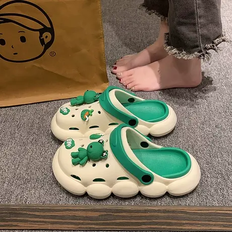 踩屎感洞洞鞋女夏季可爱小熊情侣沙滩外穿厚底防滑两穿包头凉拖鞋商品大图