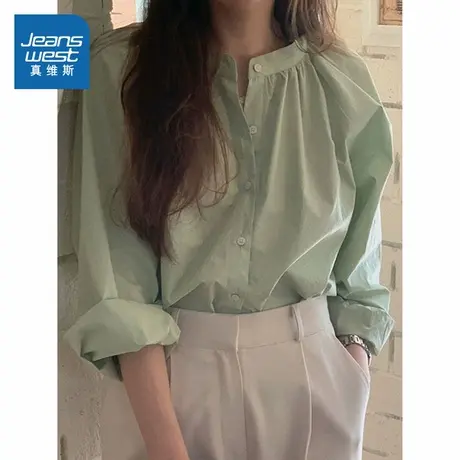 LE真维斯女装长袖衬衫 2025新款日常通勤休闲百搭立领宽松长袖衫图片