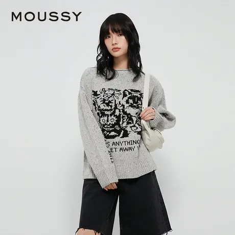 MOUSSY 春季新品街头复古图案卷边套头圆领针织毛衣028HAZ70-1401图片