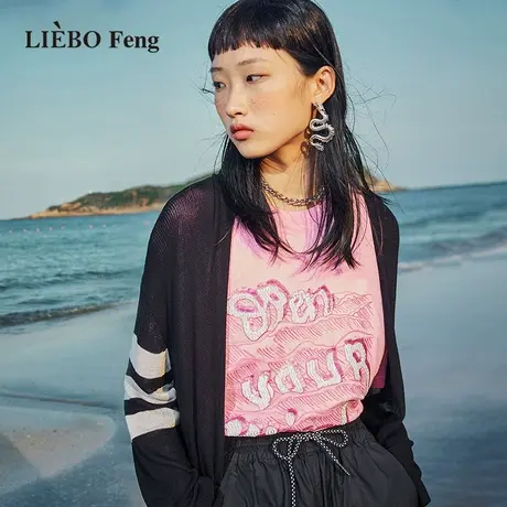 裂帛LIEBOFeng2023年夏新款商场同款百搭基础款亮片绣宽松短袖T恤商品大图