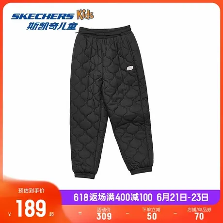 Skechers斯凯奇2025年新款儿童碳黑色时尚梭织裥棉长裤商品大图