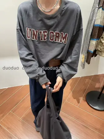 韩国秋装新款圆领字母图案宽松套头卫衣女春秋薄款百搭打底衫上衣图片