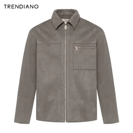 TRENDIANO官方字母提花绒感翻领拉链合体外套男潮2023新款冬季图片