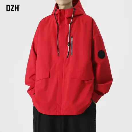男士红色短款风衣外套男潮牌工装冲锋衣男款休闲上衣男装2023新款商品大图