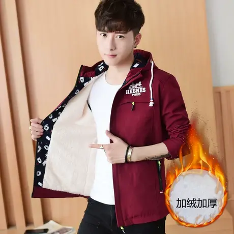 秋冬加绒夹克男青少年韩版加厚外套潮流学生带绒外衣褂子带帽上衣商品大图
