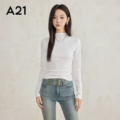 A21A21女装针织修身半高领长袖T恤2025新款打底衫收腰设计感内搭商品大图