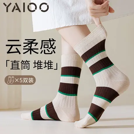 雅鹿袜子女2025春秋季新款美式复古黑红条纹拼接女士中筒袜商品大图