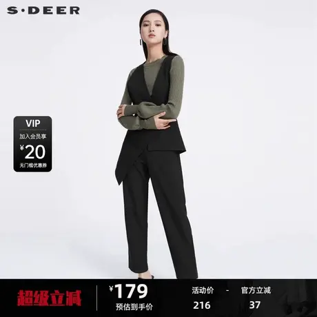 sdeer圣迪奥女装V领不规则拼接背带长裤S221Z1002图片