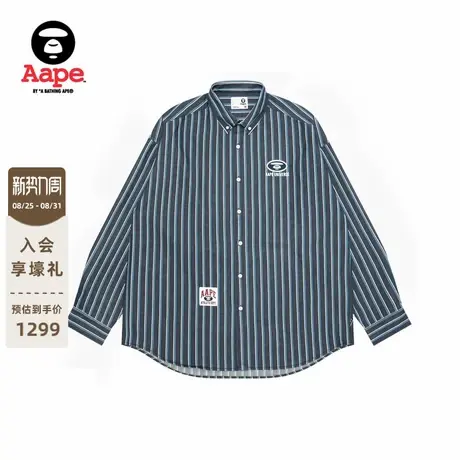 Aape旗舰店男装秋冬毛边猿人图案条纹休闲长袖衬衫8545XXP图片