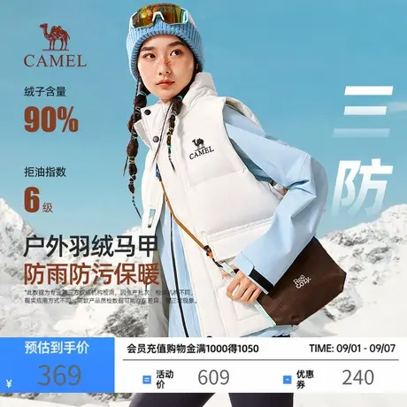 骆驼户外三防羽绒马甲女2025新款运动休闲立领马夹保暖鸭绒背心男商品大图