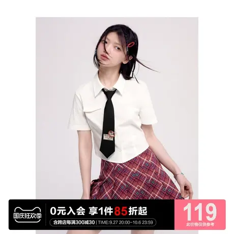 【迪士尼联名】乐町米奇短款学院衬衫2023夏季新款女领带甜酷上衣图片
