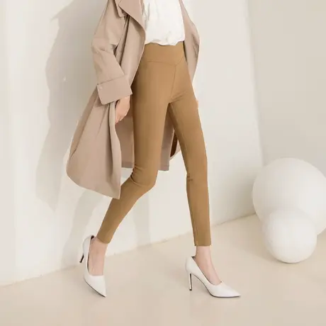 桔熊秋冬季休闲弹力长裤子女修身高腰收腹小脚裤胖妹妹大码BA6899图片