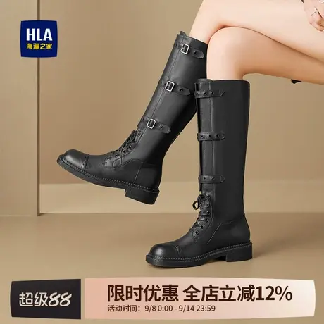 HLA/海澜之家复古骑士靴女2025新款秋冬美式西部靴机车靴厚底长靴商品大图
