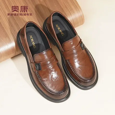 奥康 男鞋2026春季商务休闲皮鞋男士真皮软底软面一脚蹬乐福鞋L商品大图