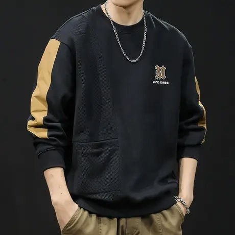 重磅潮牌卫衣男秋冬款圆领衣服秋季2023新款长袖大码加绒男款拼接商品大图