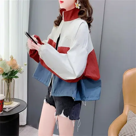 欧货立领拼色外套女春季2023年新款宽松设计感休闲小个子工装上衣商品大图