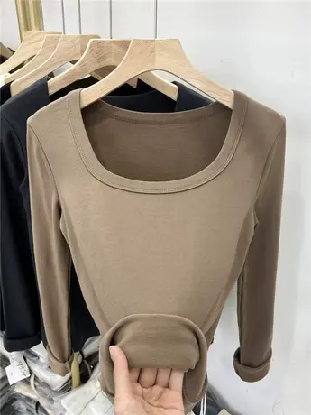 加绒加厚方领内搭针织衫女装秋冬爆款修身简约百搭打底衫修身上衣商品大图