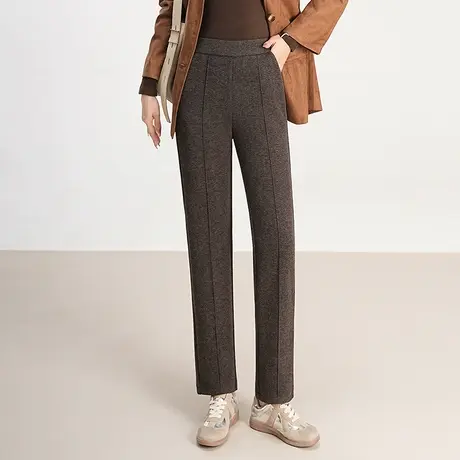 羊毛呢直筒裤女2023年秋冬新款小个子松紧腰休闲裤通勤百搭长裤子商品大图