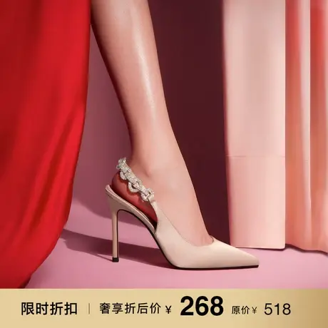 熙漫2023春夏包头时装凉鞋水钻尖头中后空细跟女鞋气质宴会高跟鞋图片