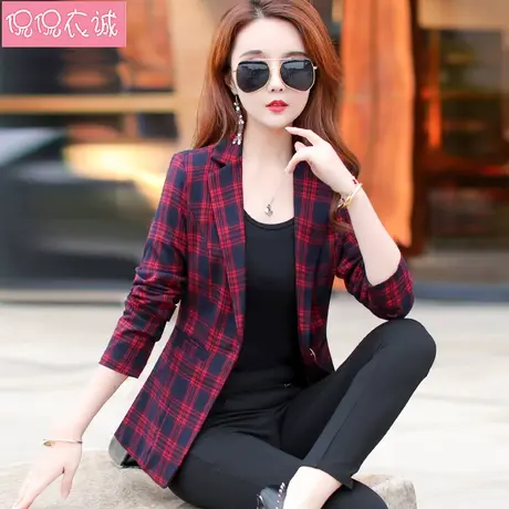 格子小西装女长袖外套2023新款秋装韩版修身显瘦西服小个子上衣商品大图