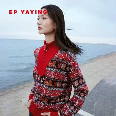 [民族系列]EP雅莹女装 美利奴羊毛polo领针织衫 商场同款9599C图片