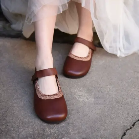 Artmu阿木原创复古日系玛丽珍鞋一字带浅口单鞋真皮软底2023新款图片