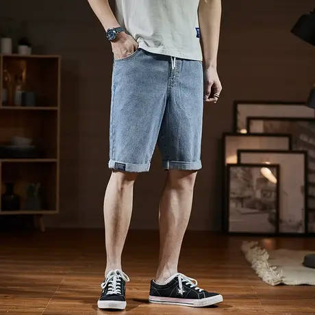 唐狮夏季牛仔短裤男士五分裤薄款宽松直筒牛仔中裤男韩版潮裤子图片