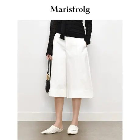 【商场同款】玛丝菲尔秋季新款白色松紧腰时尚阔腿七分裤商品大图