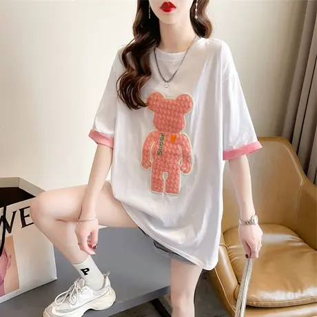 短袖t恤女夏季韩版宽松大码女装ins中长款百搭半袖假两件上衣服潮图片