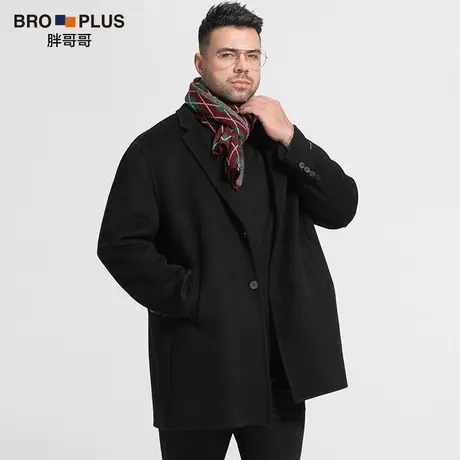 胖哥哥中长款外套风衣男大码宽松男士羊毛呢大衣加肥加大高端男装商品大图