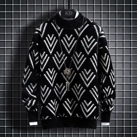 男童毛衣套头冬装12仿水貂绒加厚15青少年中大童16岁针织衫潮男装商品大图