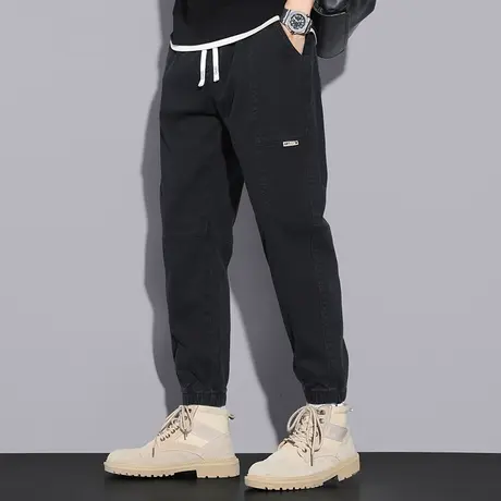 男士长裤子2024新款秋季运动休闲裤宽松潮流九分小脚束脚黑色卫裤图片