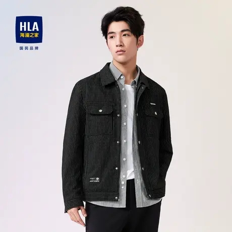 HLA/海澜之家条纹衬衫款夹克2023秋季新款翻领口袋工装休闲外套男商品大图