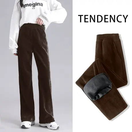 ZR真维斯2023新款女士裤子冬季时尚休闲雪尼尔灯芯绒加绒直筒裤子商品大图