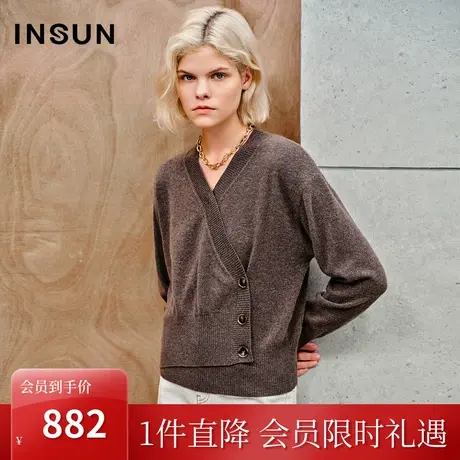 恩裳2023秋装新款简约交叉设计羊绒羊毛优雅斜门襟美拉德针织衫女图片