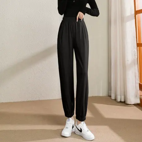 时尚百搭束脚休闲长裤2022年秋季新款女士气质修身松紧高腰哈伦裤商品大图