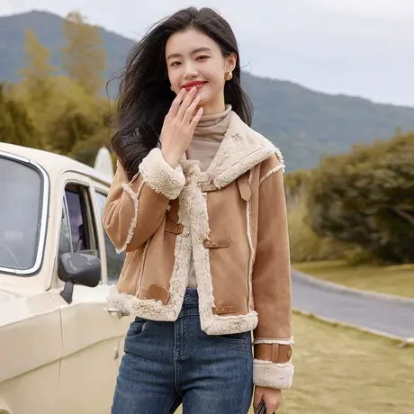 时尚气质保暖皮草外套2022年冬季新款淑女温柔宽松显瘦麂皮绒上衣图片