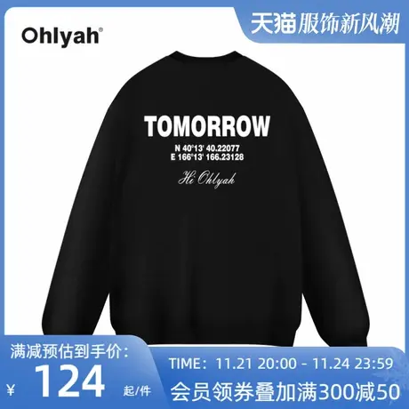 Ohlyah复古街头哥特字母Logo印花宽松休闲圆领卫衣男女情侣款秋季商品大图