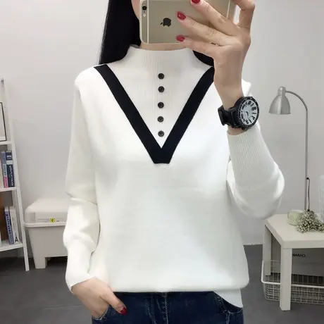 半高领毛衣女2023年新款秋冬加绒洋气加厚内搭针织衫宽松打底衫商品大图
