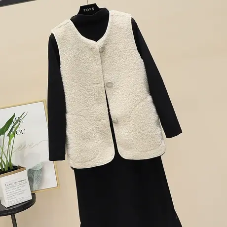 羊羔毛马甲女秋冬新2023宽松外穿皮毛一体皮草马夹外套中长款坎肩商品大图