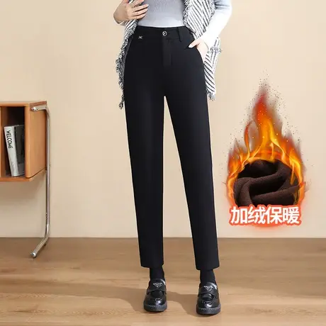 黑色小直筒西装裤女2023秋冬新款加绒长裤高腰显瘦休闲小脚烟管裤图片