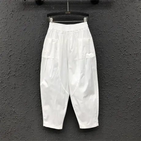 白色裤子宽松哈伦裤女欧货夏季新款薄款老爹裤显瘦休闲九分牛仔裤商品大图